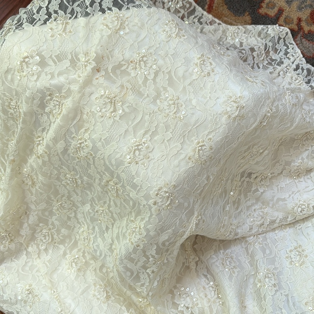 Elegant Cream Lace and pearl Gown - Picture 4 of 6